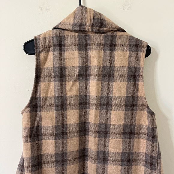 Entro Brown Plaid Fringe Sleeveless Drapey Open Front Wool Blend Vest Size M - Picture 6 of 9